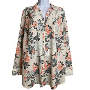 Talbots Nantucket Womens Floral Print Button Up Top Sz 2X Cottagecore Coastal